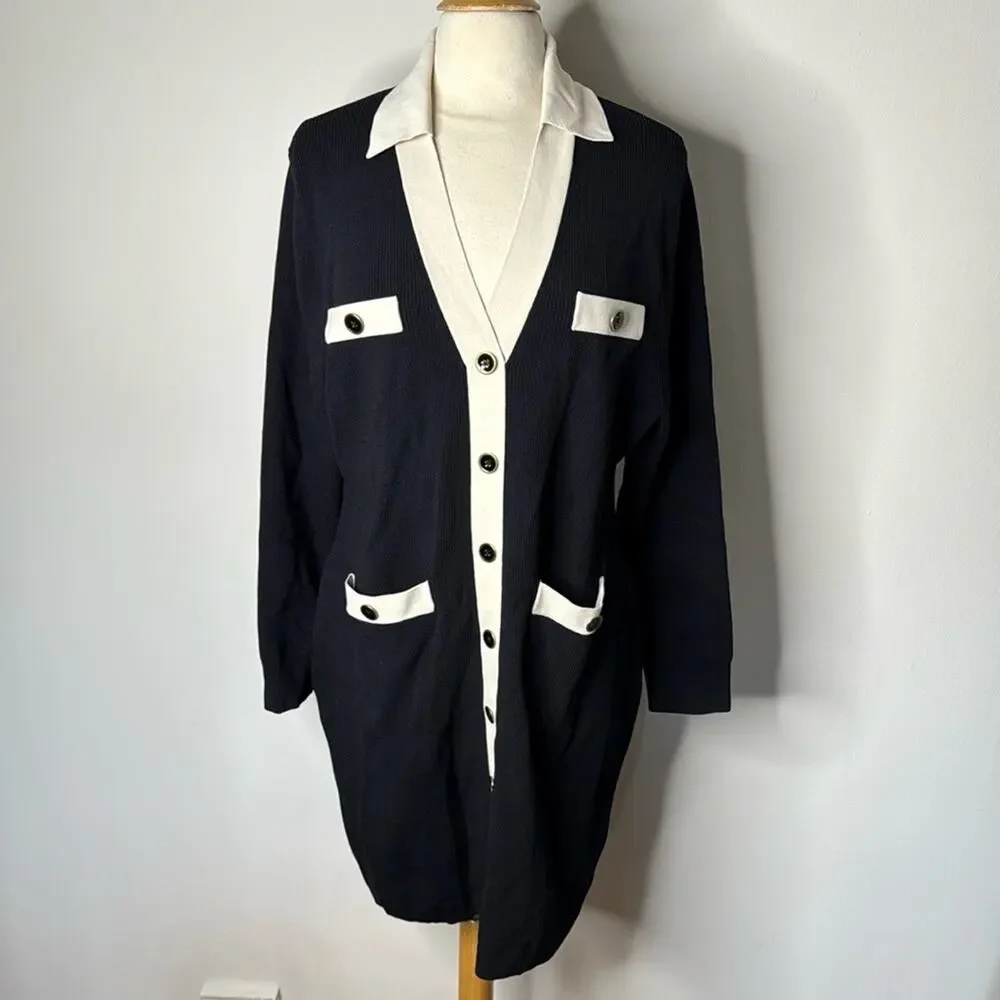 J. Crew Contrast Trim Black Sweater Dress